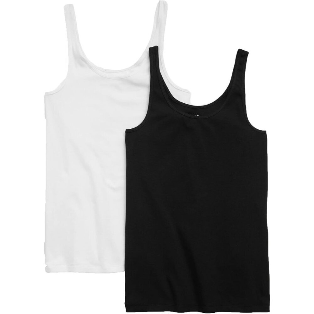 Women's Cotton Tank Top 2-Pack Small Black Slim Fit Casual Basic